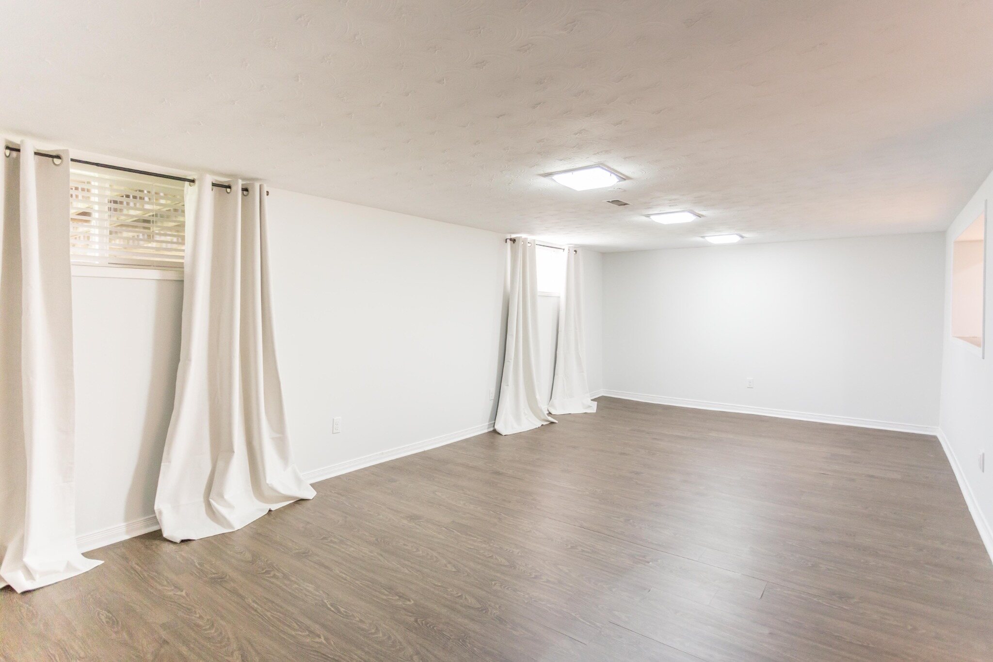 Wide view of the bright living room